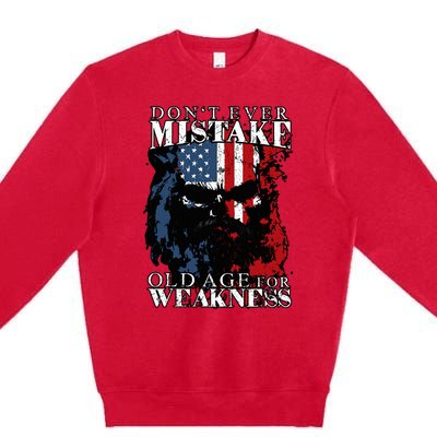 Skull American Flag Dont Ever Mistake Old Age For Weakness Premium Crewneck Sweatshirt