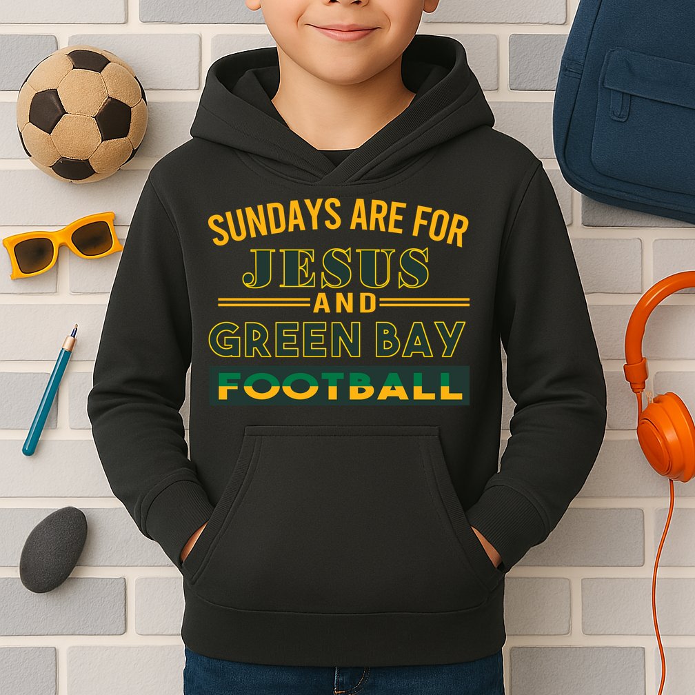 Sundays Are For Jesus And Green Bay Football Kids Hoodie