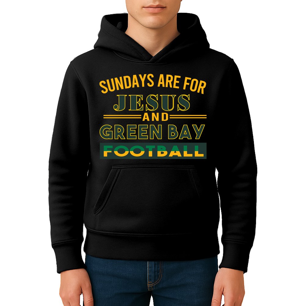Sundays Are For Jesus And Green Bay Football Kids Hoodie