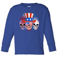 Skull American Flag 4th Of July Patriotic Usa Funny Meaningful Gift Toddler Long Sleeve Shirt