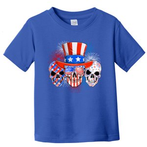 Skull American Flag 4th Of July Patriotic Usa Funny Meaningful Gift Toddler T-Shirt