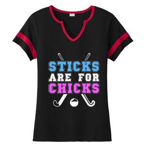 Sticks Are For Chicks Funny Field Hockey Player Ladies Halftime Notch Neck Tee