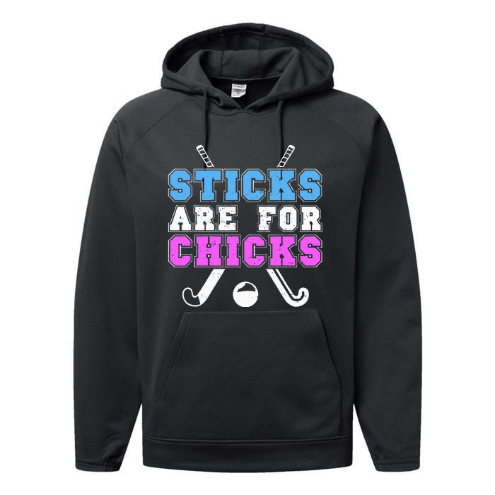 Sticks Are For Chicks Funny Field Hockey Player Performance Fleece Hoodie