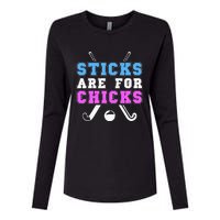 Sticks Are For Chicks Funny Field Hockey Player Womens Cotton Relaxed Long Sleeve T-Shirt