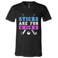 Sticks Are For Chicks Funny Field Hockey Player V-Neck T-Shirt