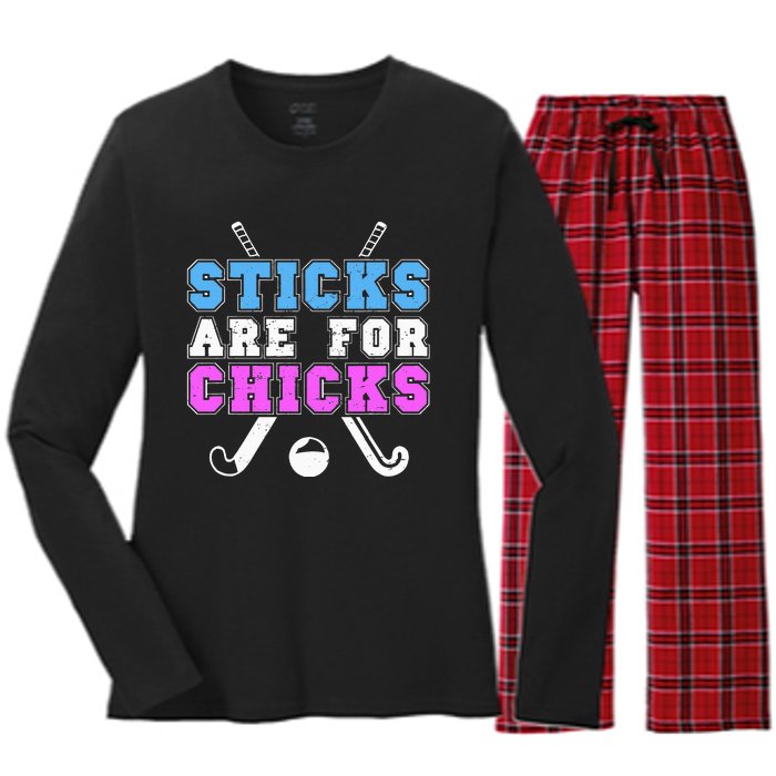 Sticks Are For Chicks Funny Field Hockey Player Women's Long Sleeve Flannel Pajama Set 