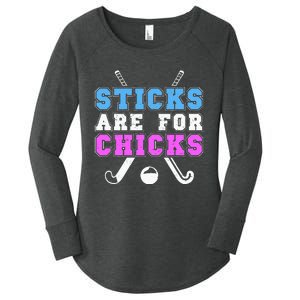 Sticks Are For Chicks Funny Field Hockey Player Women's Perfect Tri Tunic Long Sleeve Shirt