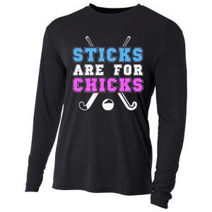 Sticks Are For Chicks Funny Field Hockey Player Cooling Performance Long Sleeve Crew