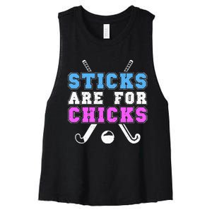 Sticks Are For Chicks Funny Field Hockey Player Women's Racerback Cropped Tank