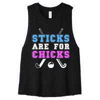 Sticks Are For Chicks Funny Field Hockey Player Women's Racerback Cropped Tank