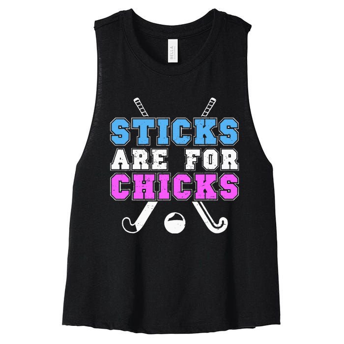 Sticks Are For Chicks Funny Field Hockey Player Women's Racerback Cropped Tank