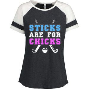 Sticks Are For Chicks Funny Field Hockey Player Enza Ladies Jersey Colorblock Tee