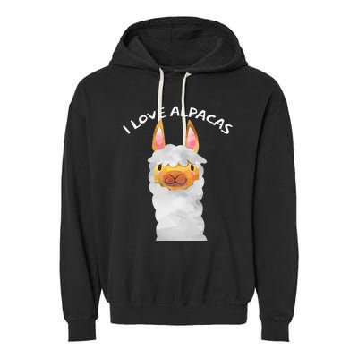 Smiling Alpaca Face I Love Alpacas Cute Garment-Dyed Fleece Hoodie