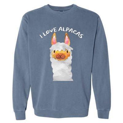 Smiling Alpaca Face I Love Alpacas Cute Garment-Dyed Sweatshirt