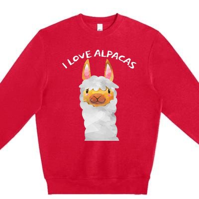 Smiling Alpaca Face I Love Alpacas Cute Premium Crewneck Sweatshirt