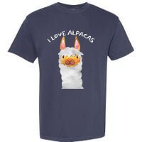 Smiling Alpaca Face I Love Alpacas Cute Garment-Dyed Heavyweight T-Shirt