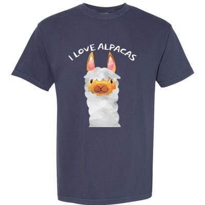 Smiling Alpaca Face I Love Alpacas Cute Garment-Dyed Heavyweight T-Shirt