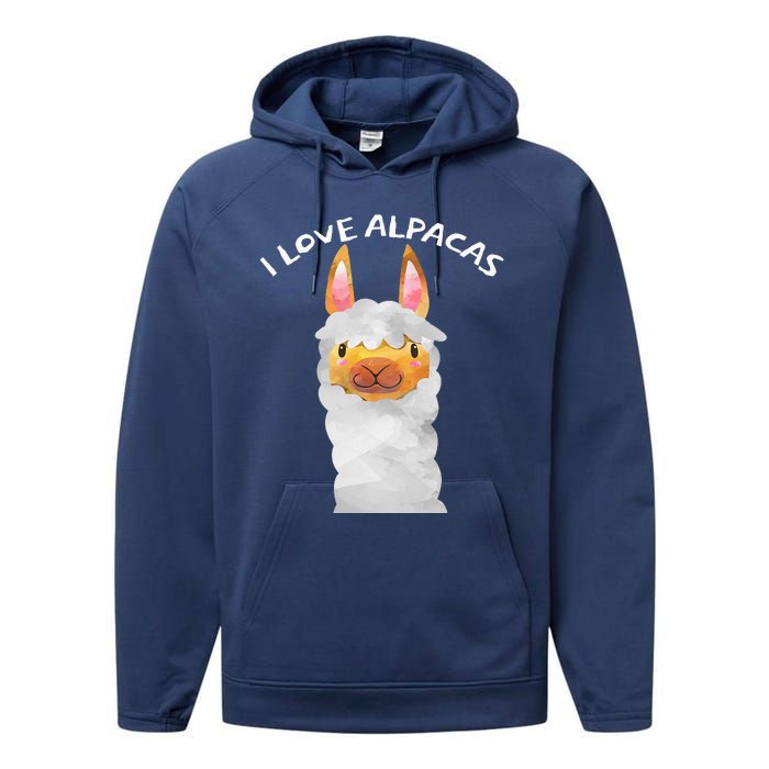 Smiling Alpaca Face I Love Alpacas Cute Performance Fleece Hoodie