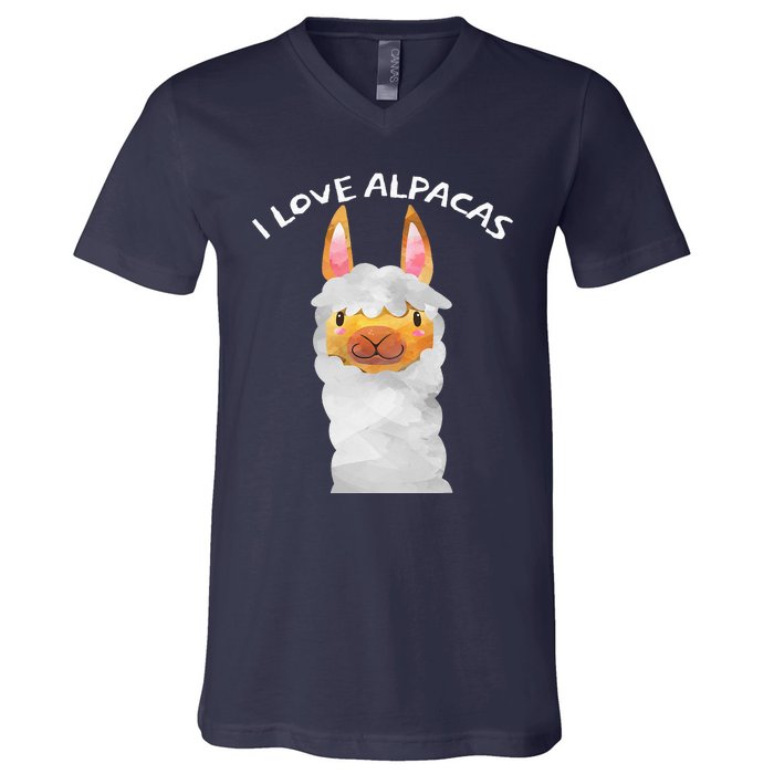 Smiling Alpaca Face I Love Alpacas Cute V-Neck T-Shirt