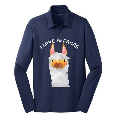 Smiling Alpaca Face I Love Alpacas Cute Silk Touch Performance Long Sleeve Polo