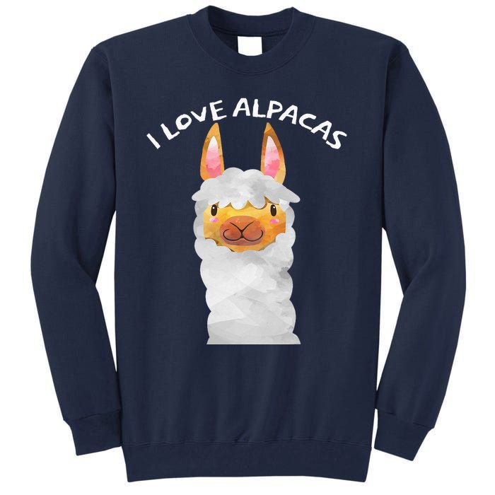 Smiling Alpaca Face I Love Alpacas Cute Tall Sweatshirt