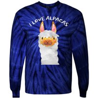 Smiling Alpaca Face I Love Alpacas Cute Tie-Dye Long Sleeve Shirt