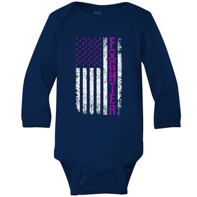 Sarcoidosis Awareness Fighter Flag Purple Ribbon Month Meaningful Gift Baby Long Sleeve Bodysuit