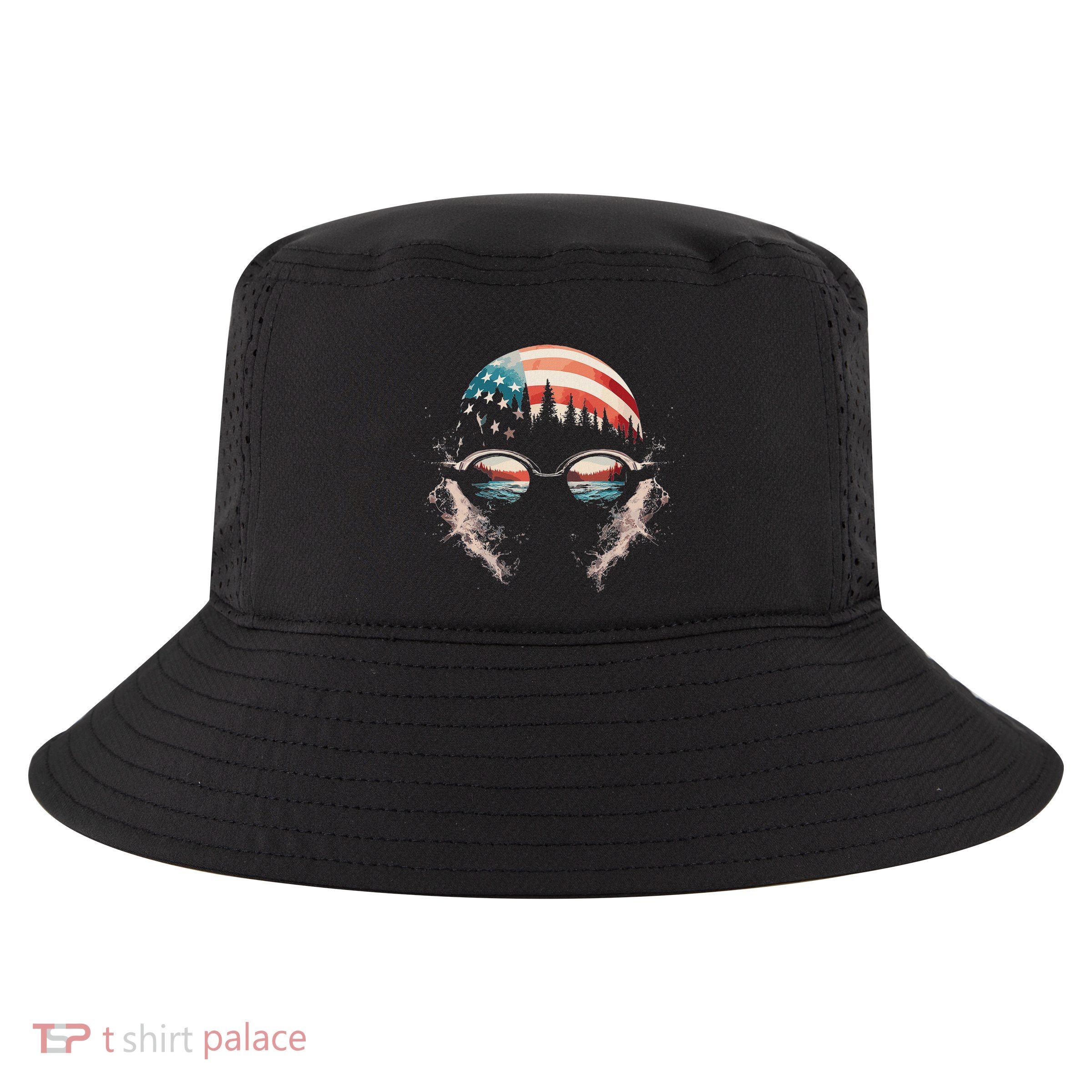 Swimmer American Flag Patriotic Usa Swim Team Swimming Cool Comfort Performance Bucket Hat