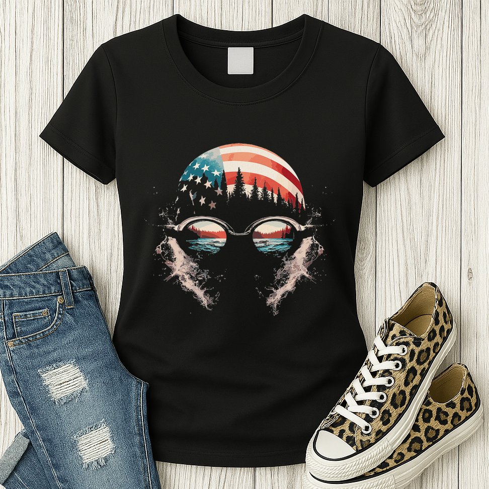 Swimmer American Flag Patriotic Usa Swim Team Swimming Womens T-Shirt