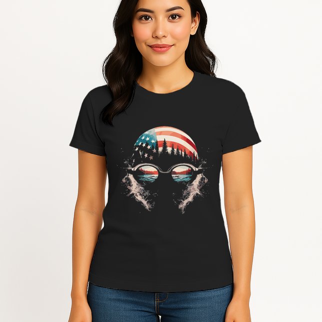 Swimmer American Flag Patriotic Usa Swim Team Swimming Womens T-Shirt