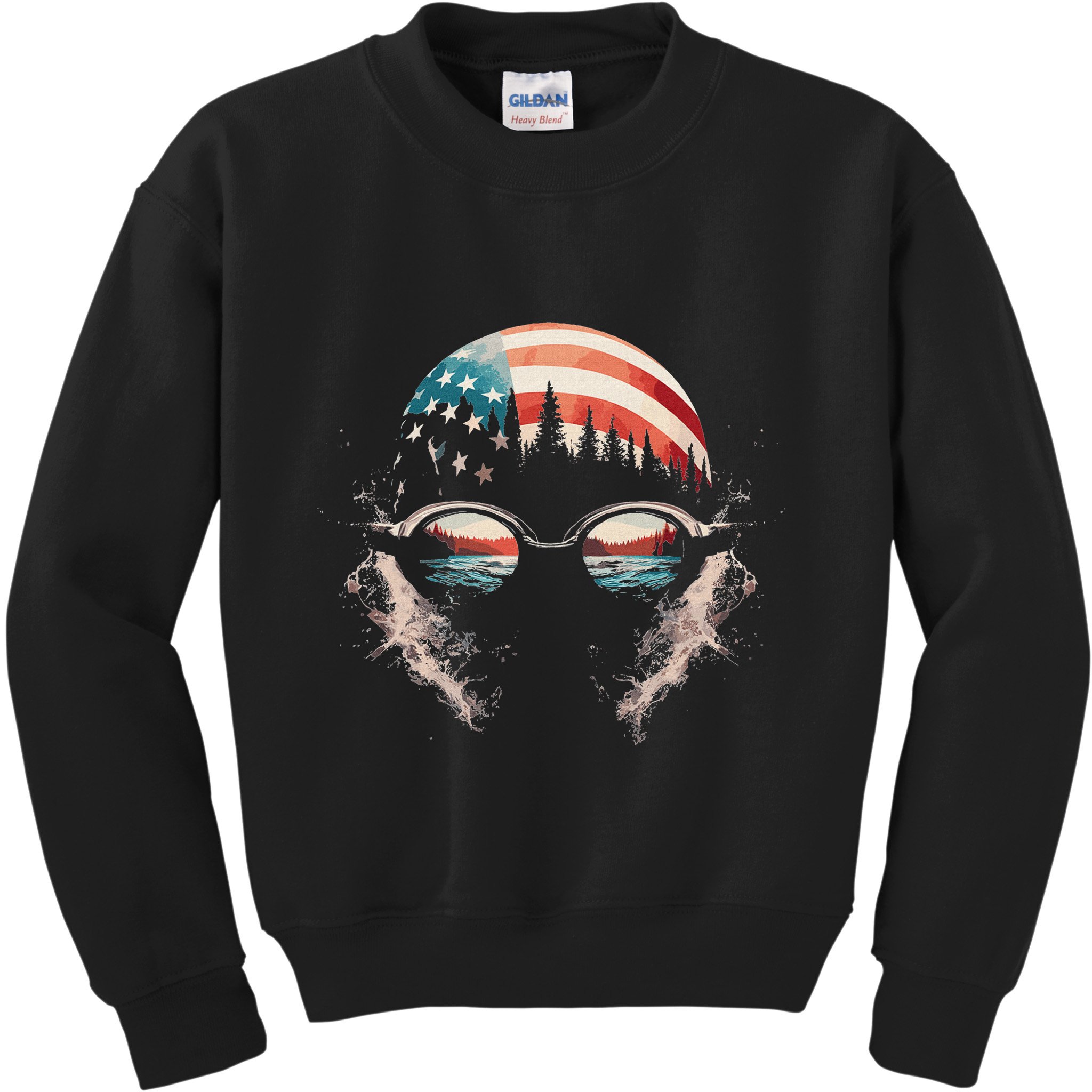 Swimmer American Flag Patriotic Usa Swim Team Swimming Kids Sweatshirt