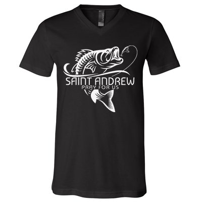 St Andrew Fishing Patron Saint Of Fisherman Catholic Saint V-Neck T-Shirt