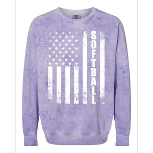 Softball American Flag Usa Sport Patriotic Softball Player Funny Gift Colorblast Crewneck Sweatshirt