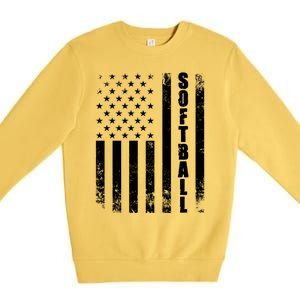 Softball American Flag Usa Sport Patriotic Softball Player Funny Gift Premium Crewneck Sweatshirt