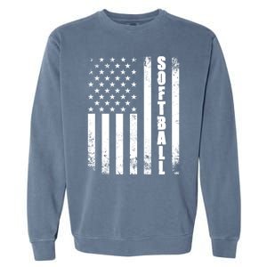 Softball American Flag Usa Sport Patriotic Softball Player Funny Gift Garment-Dyed Sweatshirt