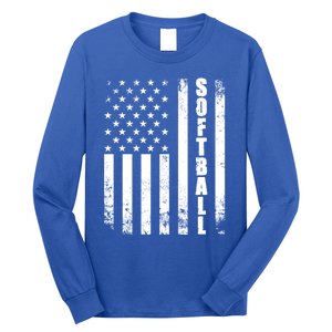 Softball American Flag Usa Sport Patriotic Softball Player Funny Gift Long Sleeve Shirt