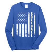 Softball American Flag Usa Sport Patriotic Softball Player Funny Gift Long Sleeve Shirt