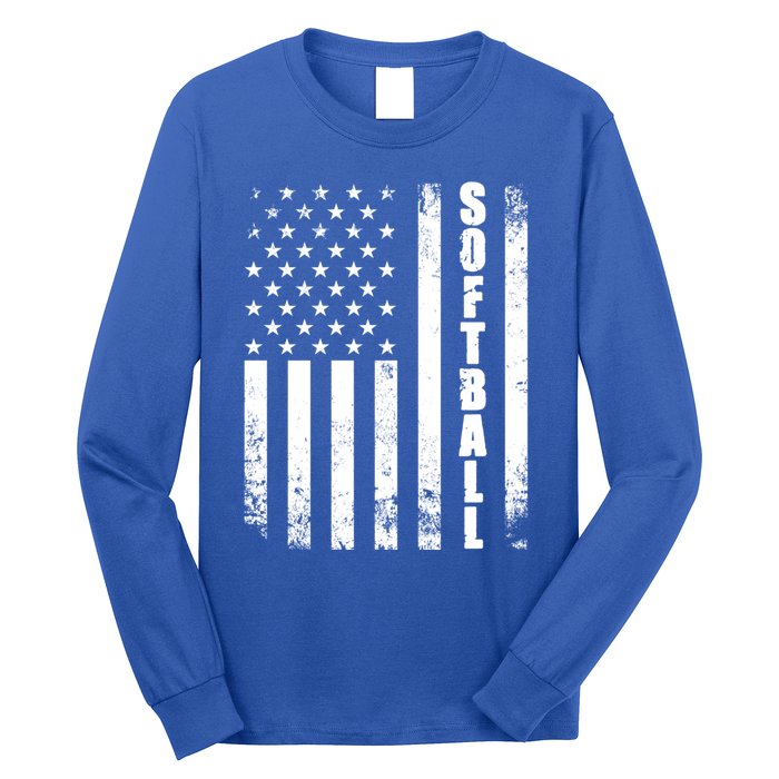 Softball American Flag Usa Sport Patriotic Softball Player Funny Gift Long Sleeve Shirt