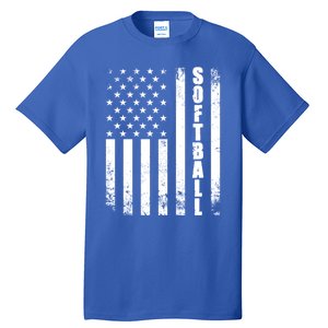 Softball American Flag Usa Sport Patriotic Softball Player Funny Gift Tall T-Shirt