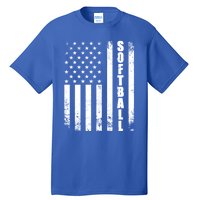 Softball American Flag Usa Sport Patriotic Softball Player Funny Gift Tall T-Shirt