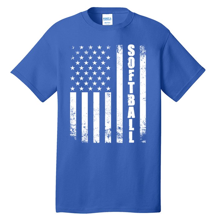 Softball American Flag Usa Sport Patriotic Softball Player Funny Gift Tall T-Shirt