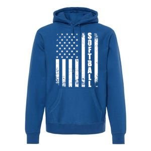 Softball American Flag Usa Sport Patriotic Softball Player Funny Gift Premium Hoodie