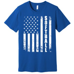 Softball American Flag Usa Sport Patriotic Softball Player Funny Gift Premium T-Shirt