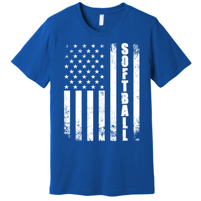 Softball American Flag Usa Sport Patriotic Softball Player Funny Gift Premium T-Shirt