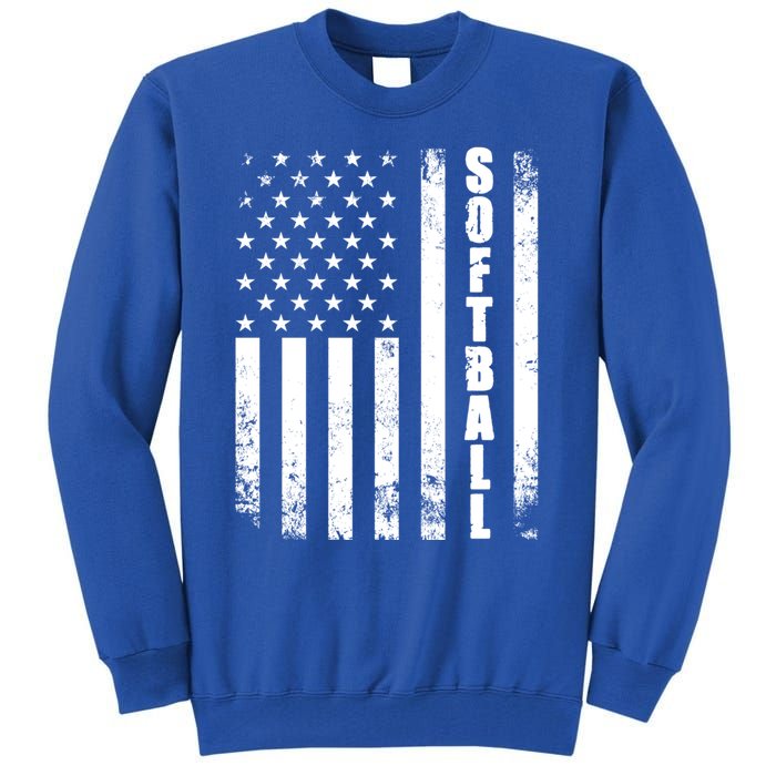 Softball American Flag Usa Sport Patriotic Softball Player Funny Gift Tall Sweatshirt