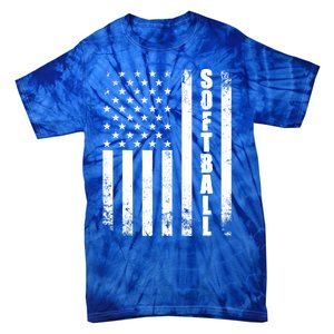 Softball American Flag Usa Sport Patriotic Softball Player Funny Gift Tie-Dye T-Shirt