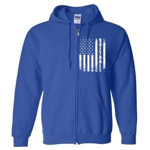 Softball American Flag Usa Sport Patriotic Softball Player Funny Gift Full Zip Hoodie