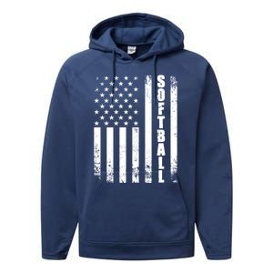 Softball American Flag Usa Sport Patriotic Softball Player Funny Gift Performance Fleece Hoodie