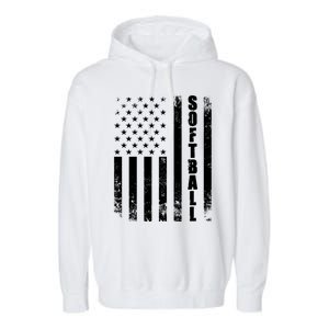 Softball American Flag Usa Sport Patriotic Softball Player Funny Gift Garment-Dyed Fleece Hoodie