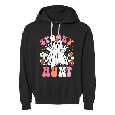 Spooky Aunt Floral Ghost Hippie Halloween Spooky Family Garment-Dyed Fleece Hoodie